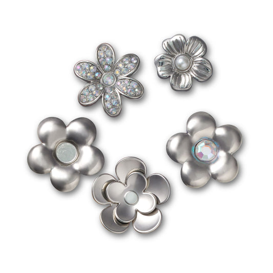 Jibbitz Monochrome Silver Flowers 5 Pack