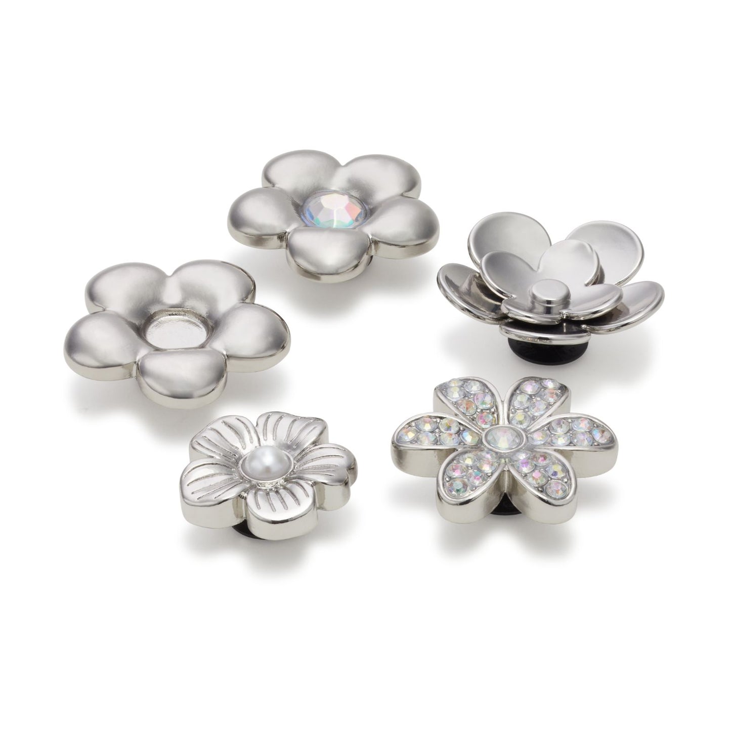 Jibbitz Monochrome Silver Flowers 5 Pack