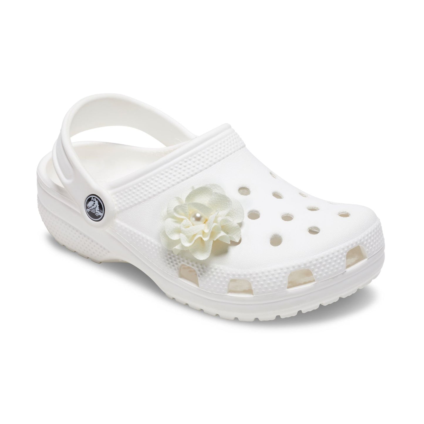 White Fabric Flower With Pearl Unisex Multi Jibbitz